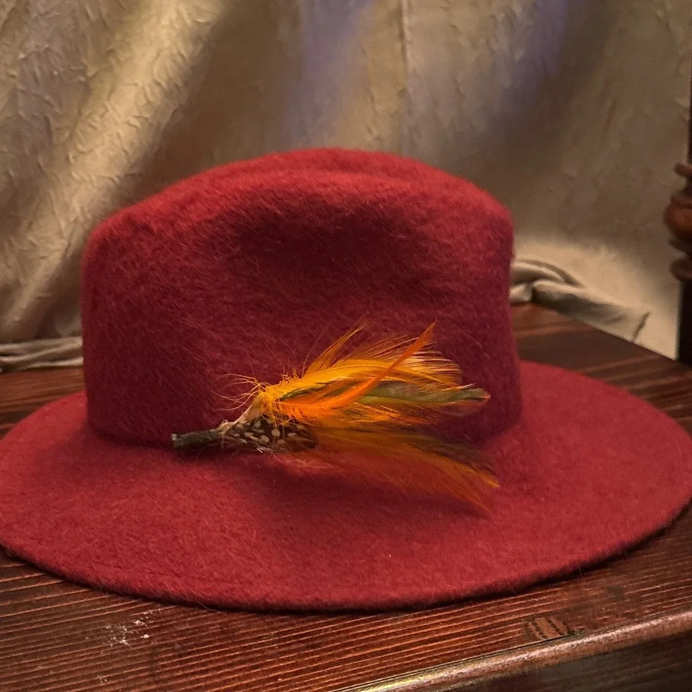 Mahara Wool Fedora Rancher Hat Feathers
